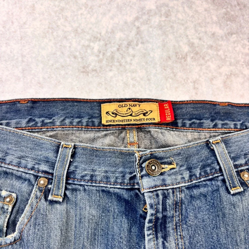 Vintage Y2K Old Navy Baggy Wide Leg Jeans 38x34 Distressed Skater Grunge Denim